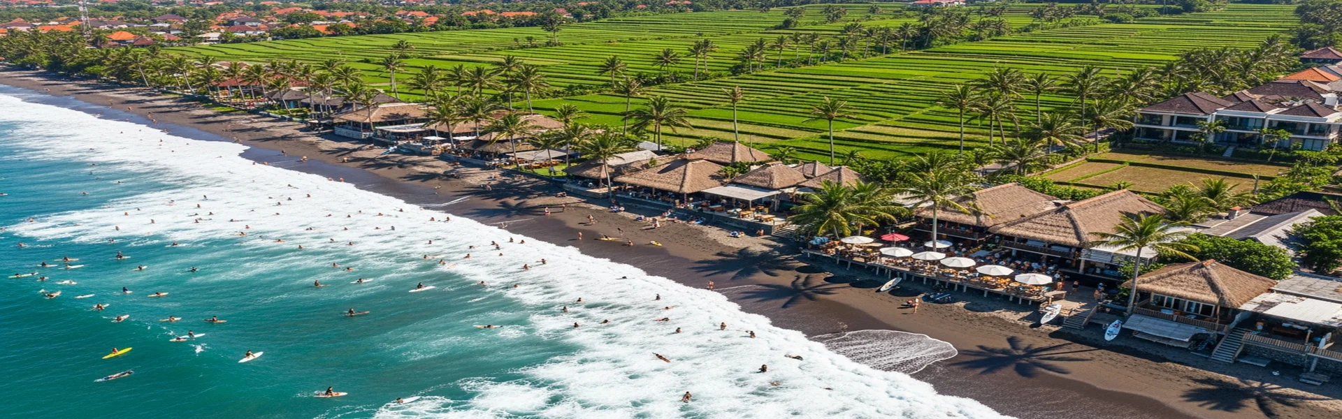 Sewa Alphard Canggu - Aerial pantai surfer Canggu