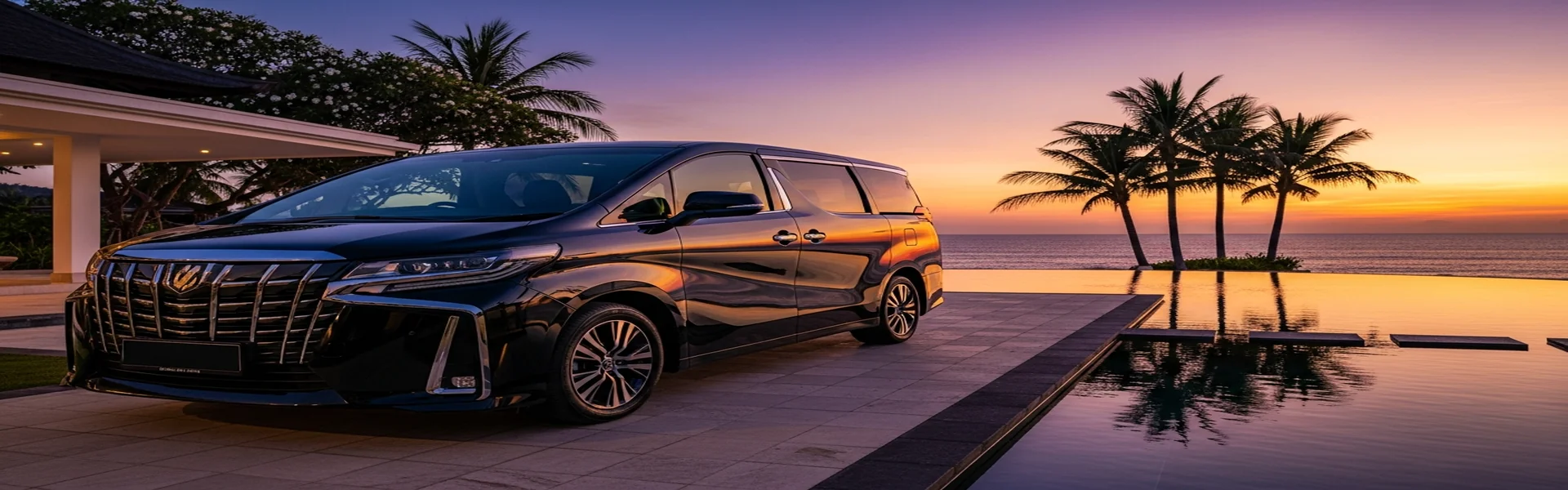 Harga Sewa Alphard Bali - Toyota Alphard villa pantai sunset