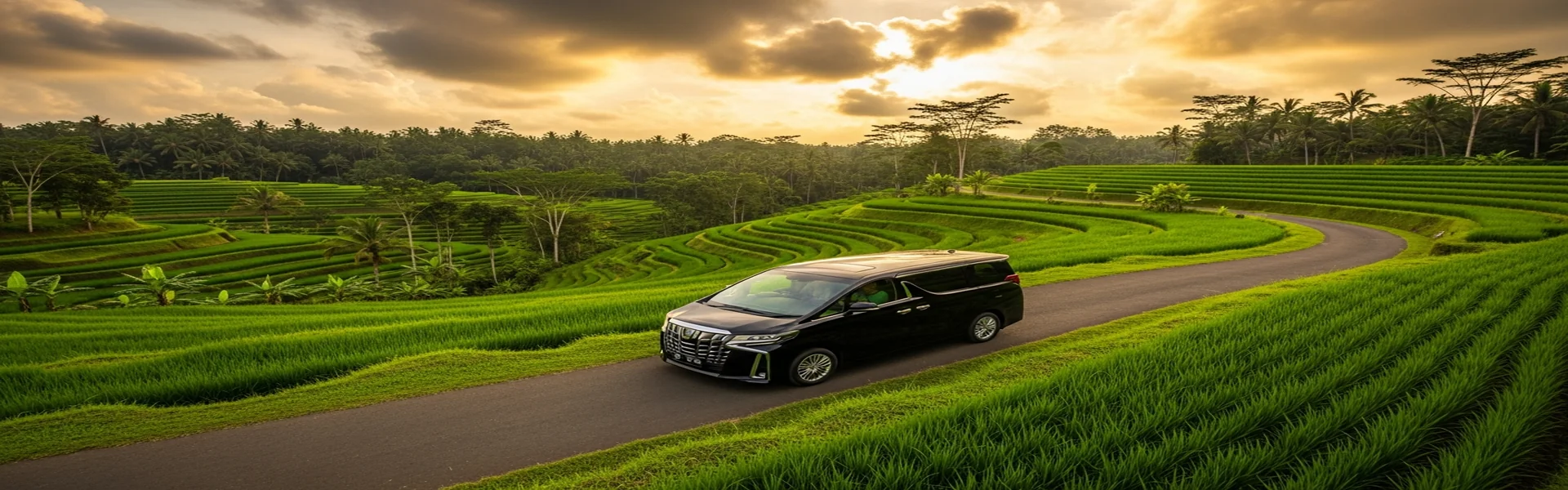 Rental Alphard Bali - Toyota Alphard melewati sawah Ubud