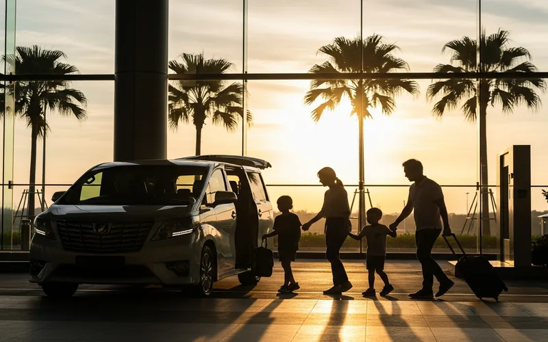 Keluarga menaiki Toyota Alphard di bandara Bali